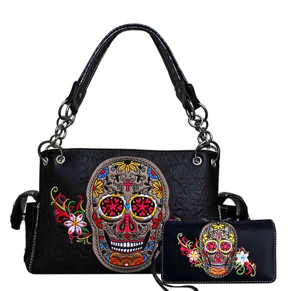 Black Premium Skull Concealed Embroidery Bag Set - Picture 1 of 2